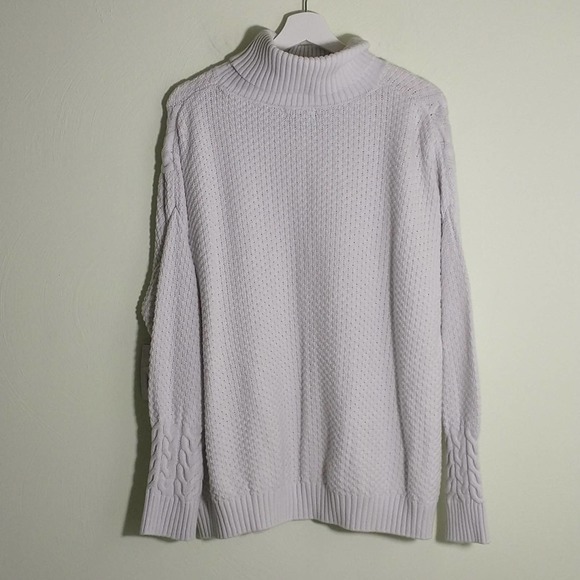a.na. Chunky Cable Knit Sweater Women's Sz L Grey White Long Sleeve Turtle Neck - Picture 5 of 9